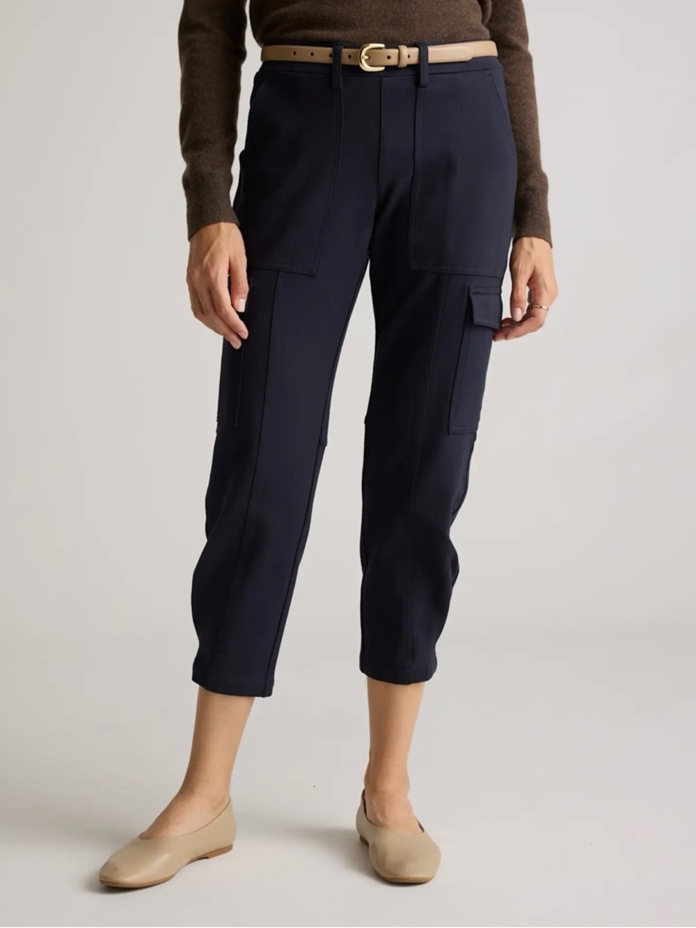 Quince Ultra-Stretch Ponte Tapered Cargo Pants NWT